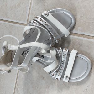 Girl size 12 silver white Michael Kors sandals